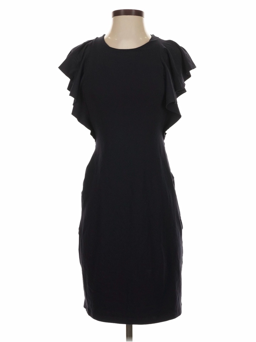 Susana Monaco Black Ruffle Sleeve Midi Sheath Dress